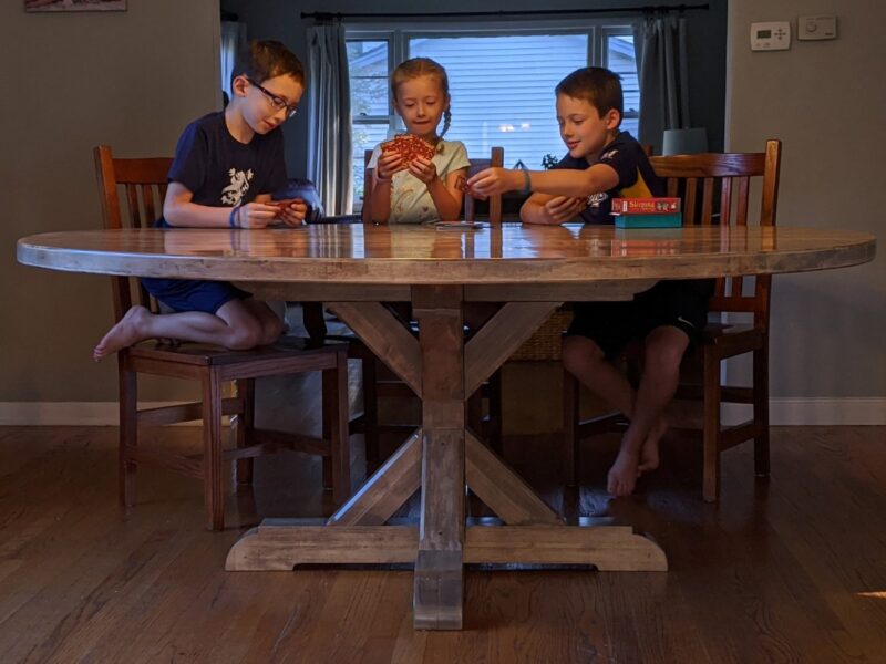 Maggie's new maple kitchen table is being put to good use!